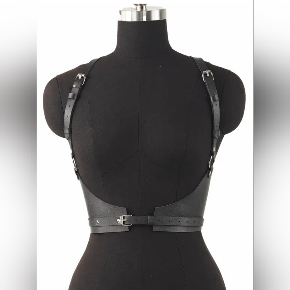 Black Leather Wide Waist Gothic Style Harness Corset Belt for Women